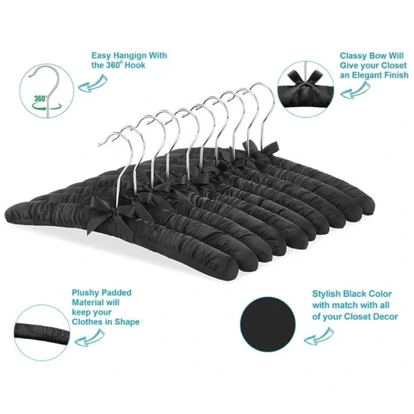 👚2/$10👗3/$12 NWT Whitmor Black Anti-Slip Padded Heavy Duty Hangers Set of 10 - Picture 2 of 7